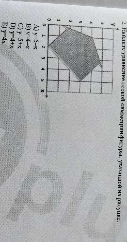 Найдите уравнение осевой симметрии фигуры, указанной на рисунке. А) y=5-х В) y=4-х C) y=5+x D) y=4+x