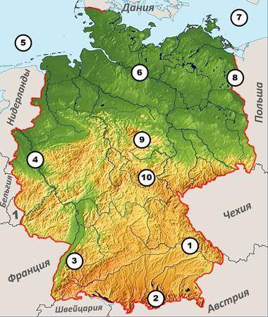 1)Какой цифрой обозначены горы ШВАРЦВАЛЬД 2)Какой цифрой обозначено СЕВЕРНОЕ МОРЕ3)Какой цифрой обоз