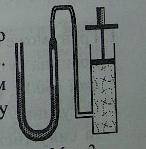 На малюнку відображено посудину з поршнем, яка наповнена газом. До посудини підєднано рідинний маном