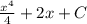 \frac{x^{4} }{4} +2x+C