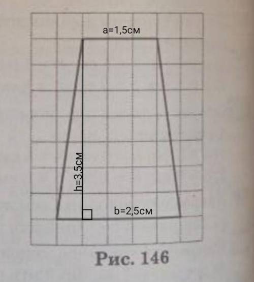 Знайдіть площу трапеції,зображеній на рисунку якщо сторона однієї клітинки дорівнює 0.5 см