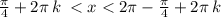 \frac{\pi}{4} + 2\pi \: k \: < x < 2\pi - \frac{\pi}{4} + 2\pi \: k \: