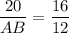 \dfrac{20}{AB} = \dfrac{16}{12}