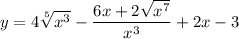 \displaystyle y=4\sqrt[5]{x^3}-\frac{6x+2\sqrt{x^7} }{x^3} +2x-3